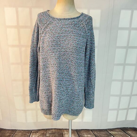 Talbots Blue Multicolor Crew Neck Cotton Blend Knit Long Sleeve Sweater Size OX - Picture 1 of 11